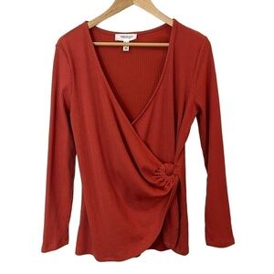Addition Elle Ribbed Wrap Top Womens 1X Burnt Orange Pumpkin Long Sleeve EUC